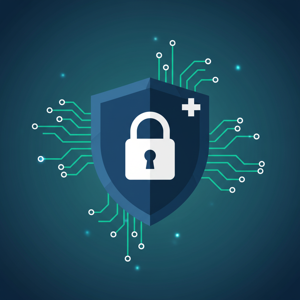 Seguridad y privacidad de datos medicos - escudo con candado y encriptacion